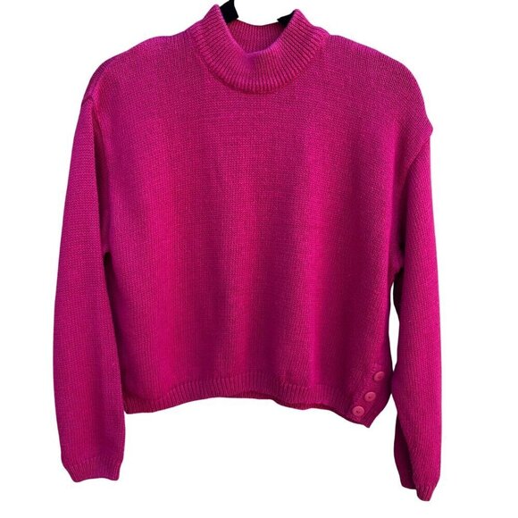 Cherry Stix Ltd Vintage Womens Hot Pink Cropped Knit Mock Turtleneck Sweater S - Picture 1 of 8